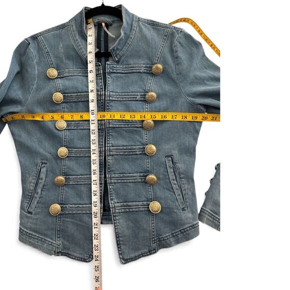 Free People Women's Fitted Military Denim Jean Jacket Indigo Blue Size Large - Picture 6 of 9